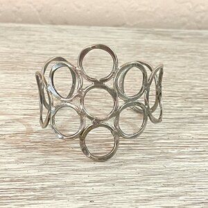 Cuff Bracelet Wide Silver Circles Adjustable Metal